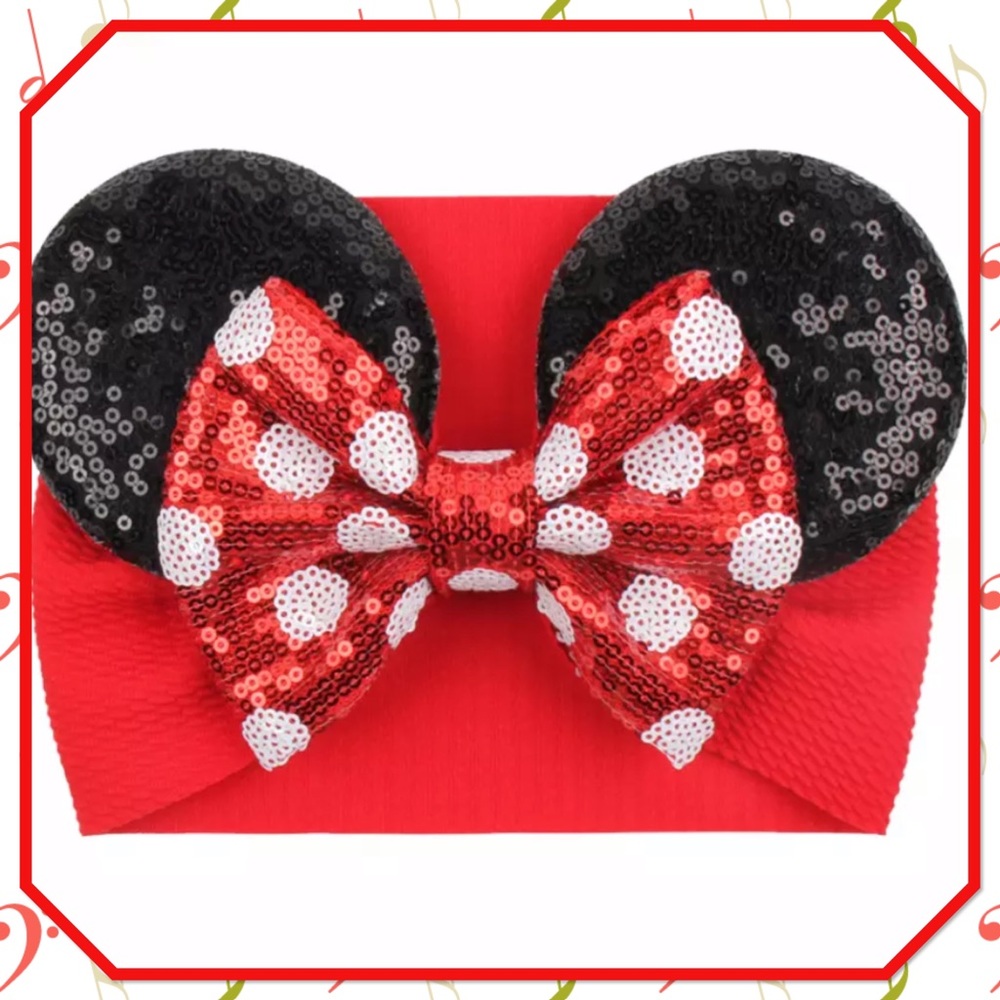 🍄NEW🍄Minnie 5” Sequined Baby Head-bow & Ears🍄